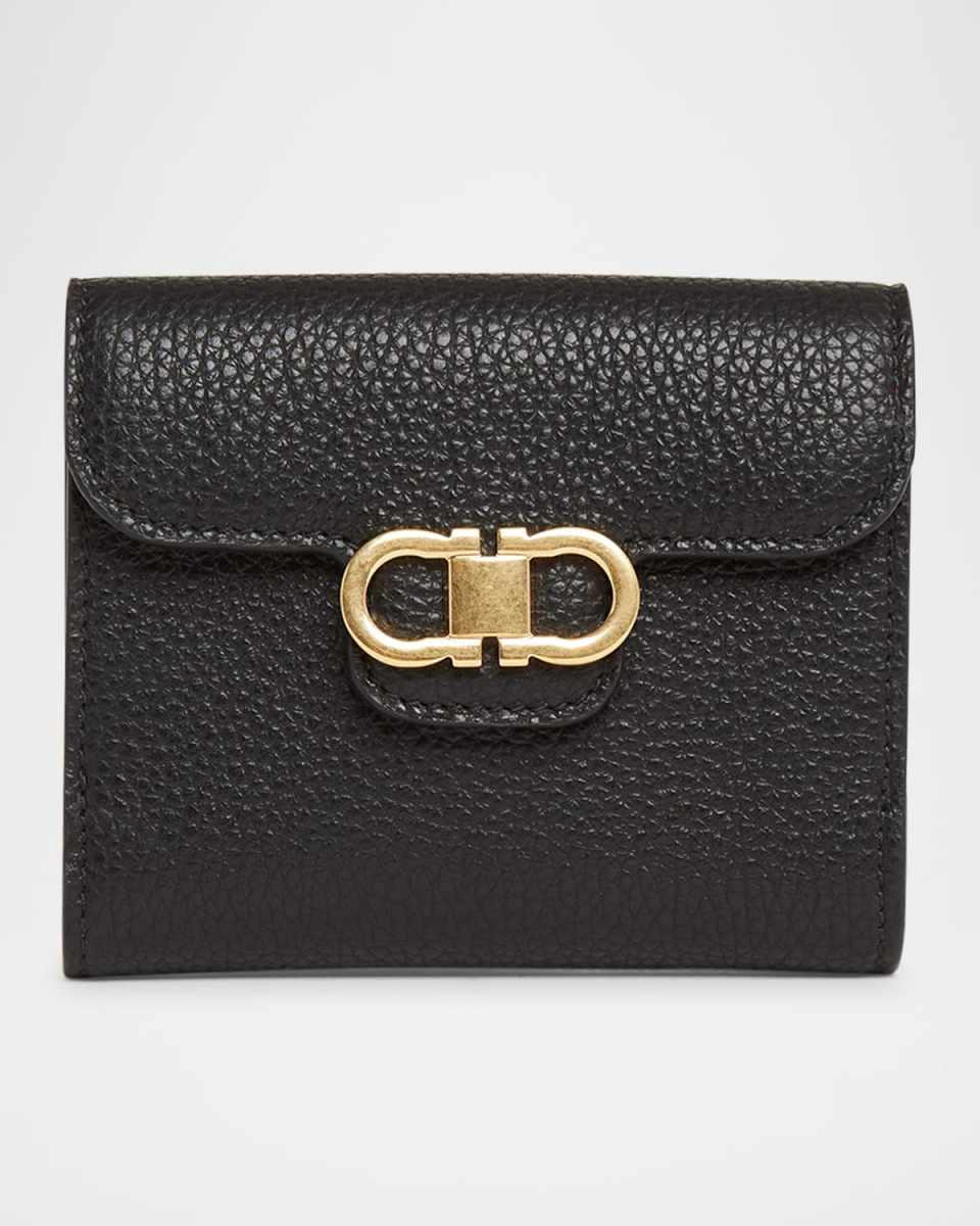 Double Gancio Grainy Leather Wallet
